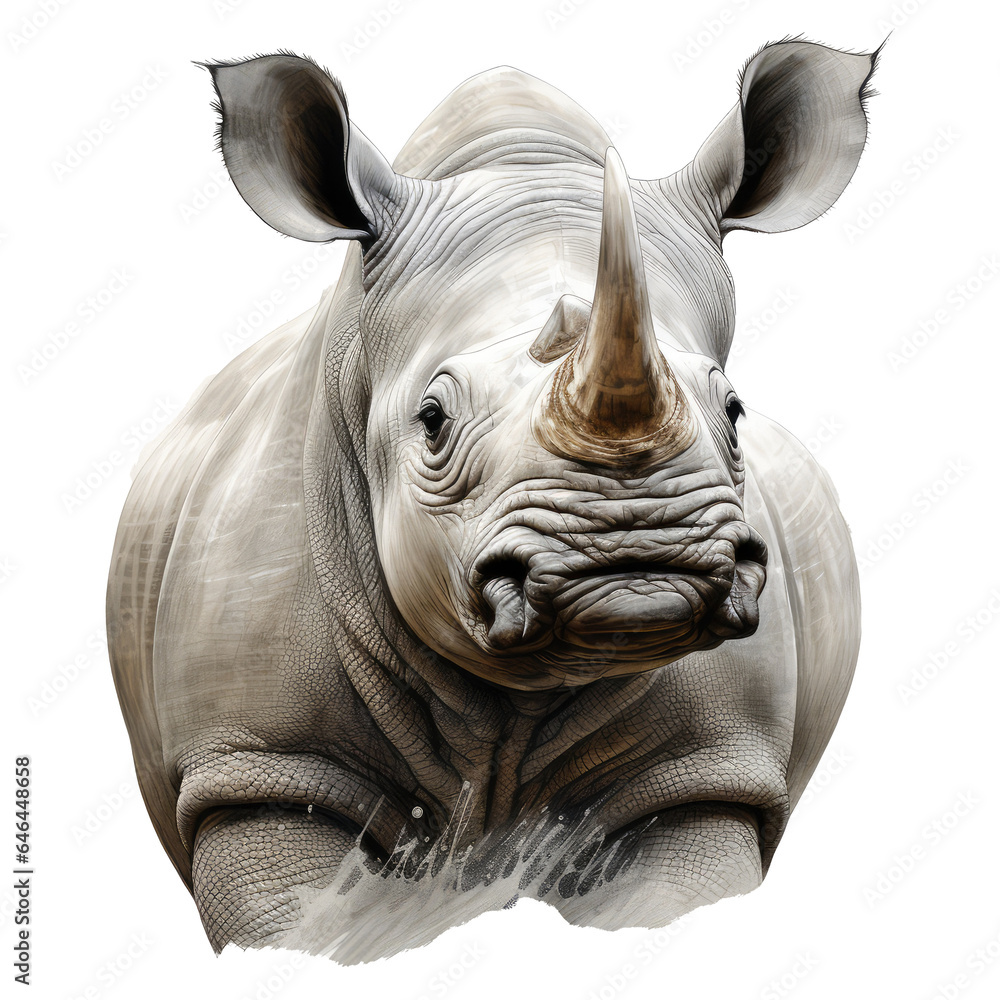 rhino looks surprised with big eyes isolated on transparent backgrounds ...