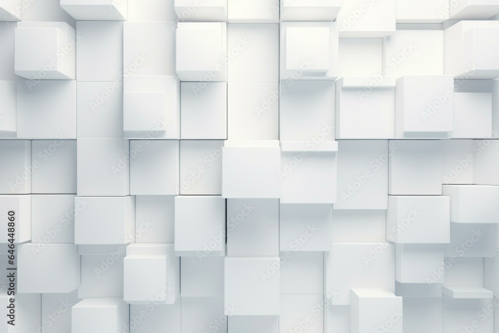 White tiled wall with polished, 3D blocks in a square pattern. 3D rendered wallpaper. Generative AI