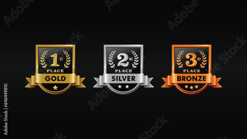 Emblems of Distinction: Gilded Gold, Sterling Silver, and Brilliant Bronze for the Winners. Vector Illustration.