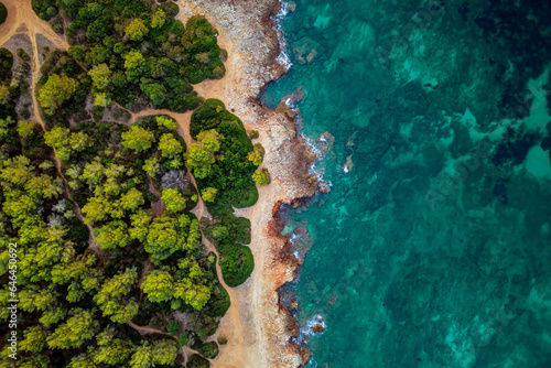 Mallorca rocky shoreline in Sa Coma Spain Mallorca seen from drone