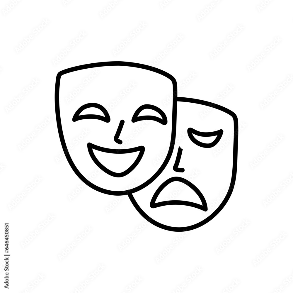 Doodle style drama or theater masks illustration in vector format isolated on white background Doodle style drama or theater masks illustration in vector format isolated on white background