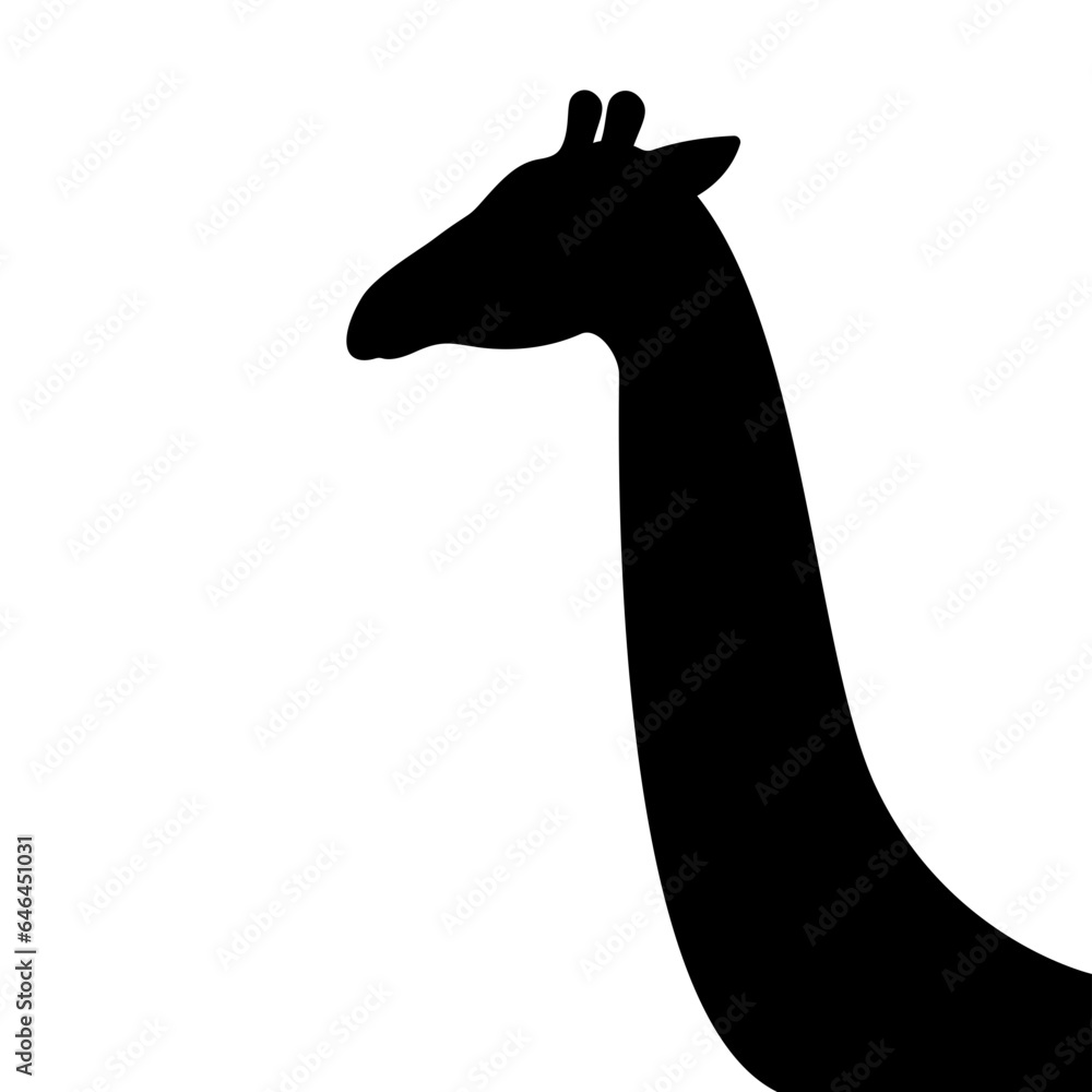 Vector giraffe head silhouette isolated on white background. Black giraffe illustration.