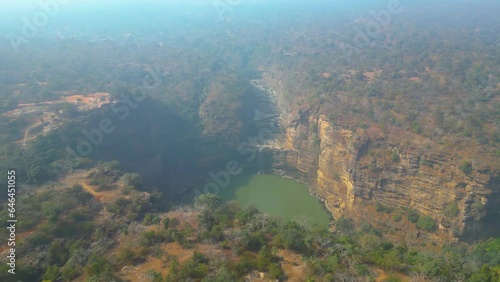 The Rajdari and Devdari waterfalls are located within the lush green Chandraprabha Wildlife Sanctuary view from Drone photo