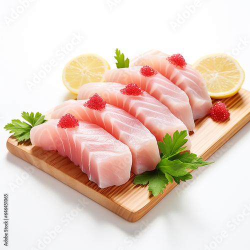 Hamachi Yellowtail Sushi on White Background