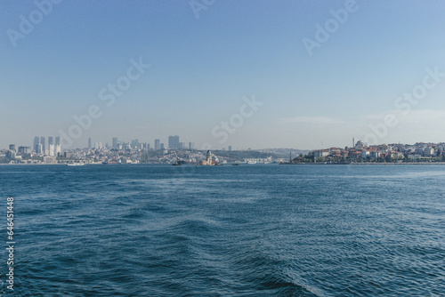View of bosphorus strait water at midday with blue waters and beautiful skyline © Radu