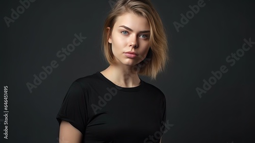  Fashion Model Posing with Blank Black T - Shirt
