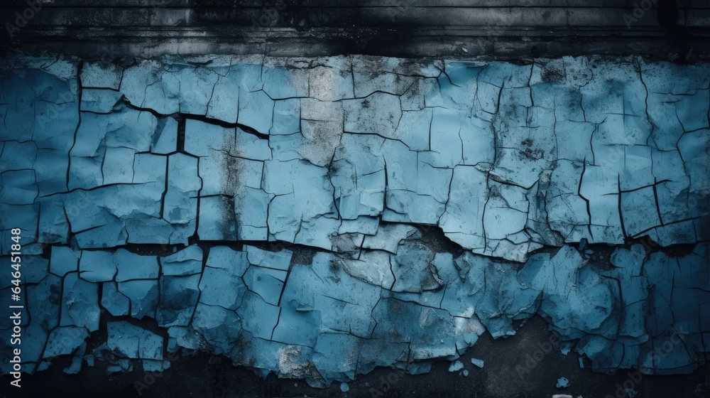 Fototapeta premium Beautiful abstract grunge blue painted wall background with copy space, old cracked paint.