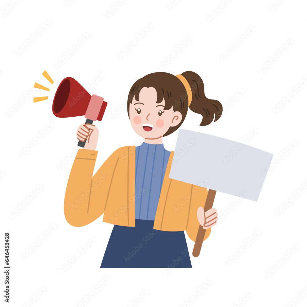 cute demonstrator campaign protester blank sign cute demonstrator campaign protester blank sign