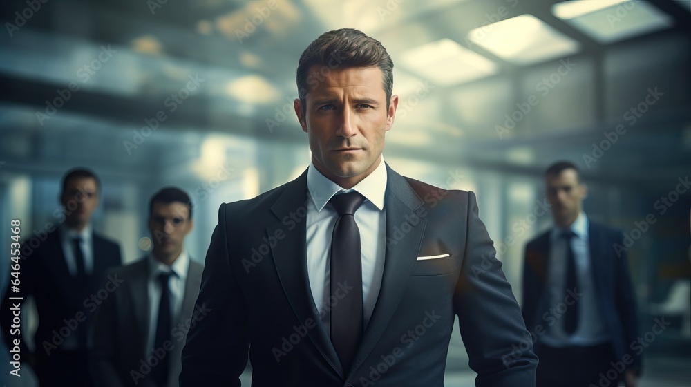 Business man standing with his team Business man standing with his team