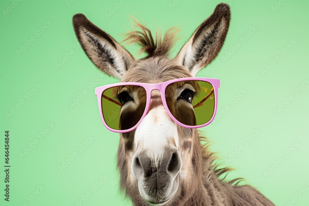 Playful Donkey with Sunglasses: Bright Pastel Animal Illustration for Cards and Banners