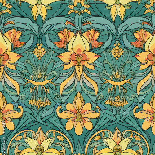 Daffodil deco colourful, vibrant tile AI Generated