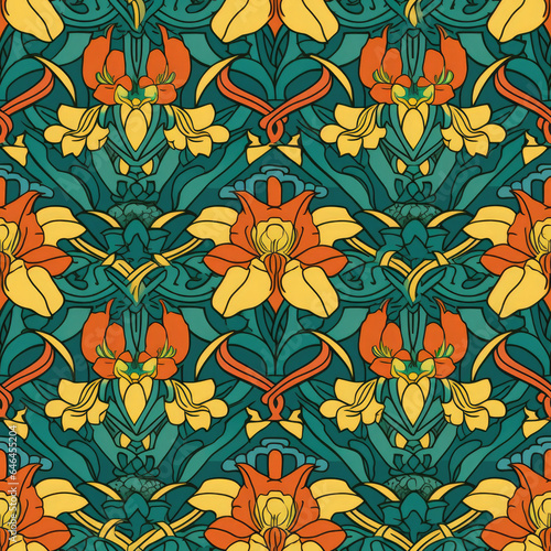 Daffodil deco colourful  vibrant tile AI Generated