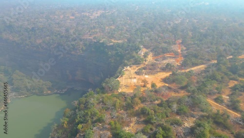 The Rajdari and Devdari waterfalls are located within the lush green Chandraprabha Wildlife Sanctuary view from Drone photo