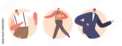 Isolated Round Icons Or Avatars With Retro Men Dance Embodies The Charm Of Bygone Eras, With Suave Moves