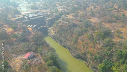 The Rajdari and Devdari waterfalls are located within the lush green Chandraprabha Wildlife Sanctuary view from Drone photo