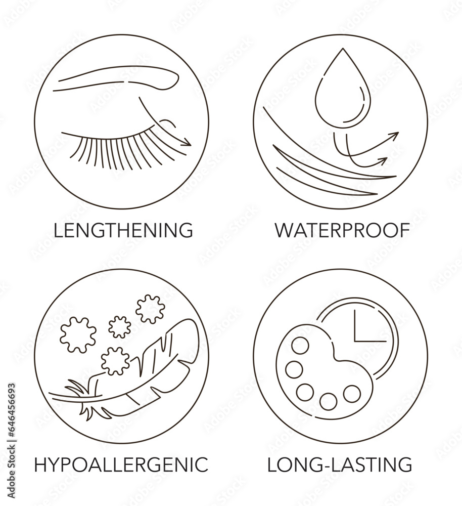 lengthening, long-lasting, waterproof icons set