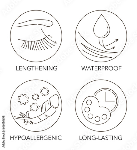 lengthening, long-lasting, waterproof icons set