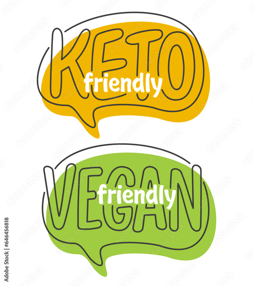 Keto and Vegan friendly badge in bubble shape Keto and Vegan friendly badge in bubble shape
