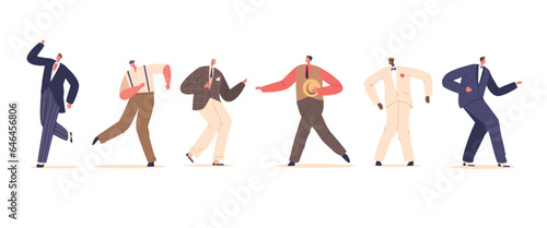 Retro Men Dance Showcases Suave Moves Inspired By Past Eras, Combining Charm, Style, And Nostalgia, Vector Illustration
