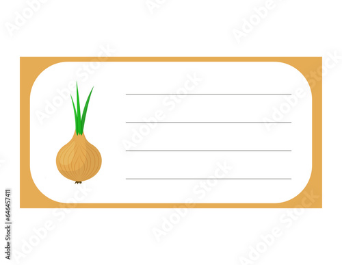 Note of cute vegetable onion label  illustration. Memo, paper. Vector drawing. writing paper