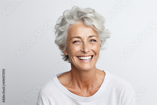 Generative AI portrait of senior charming female model smiling overjoyed and satisfied