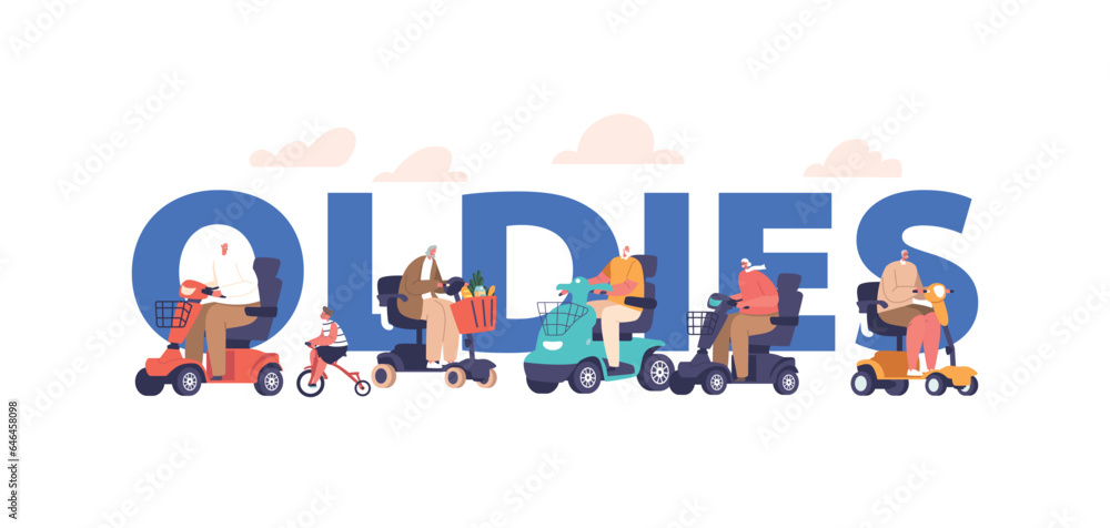Fototapeta premium Oldies Concept with Elderly Characters Navigating On Scooters, Embodying Timeless Freedom And Resilience