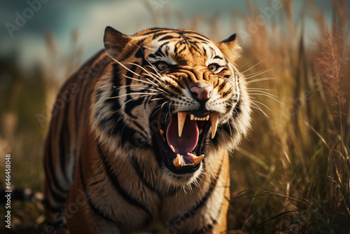 the tiger animal roared angrily