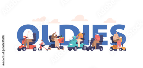 Oldies Concept with Elderly Characters Navigating On Scooters, Embodying Timeless Freedom And Resilience