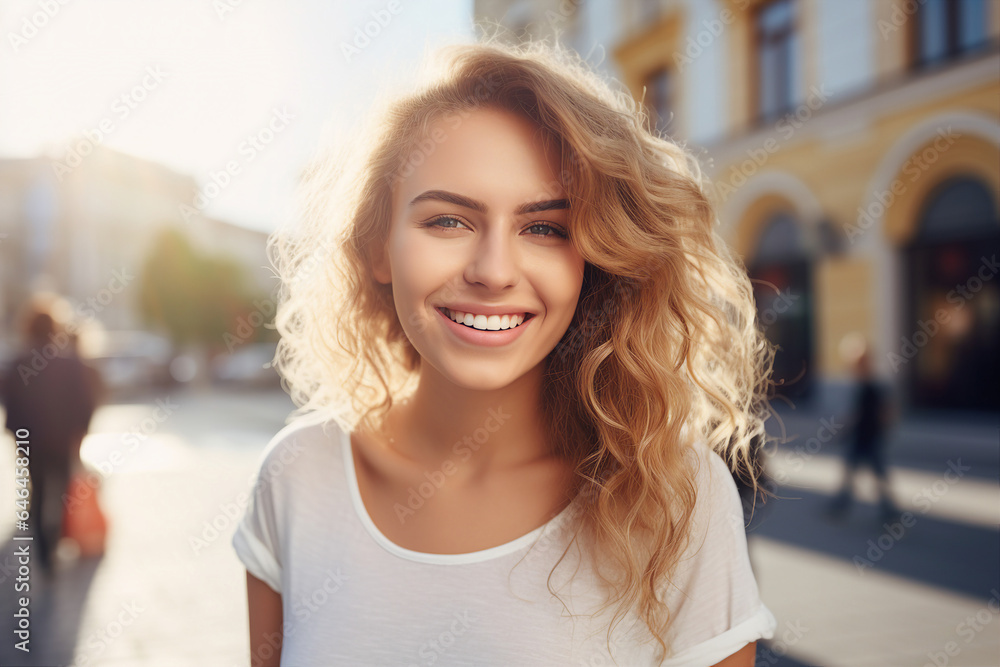 Young woman on the street having walk Generative AI picture Young woman on the street having walk Generative AI picture