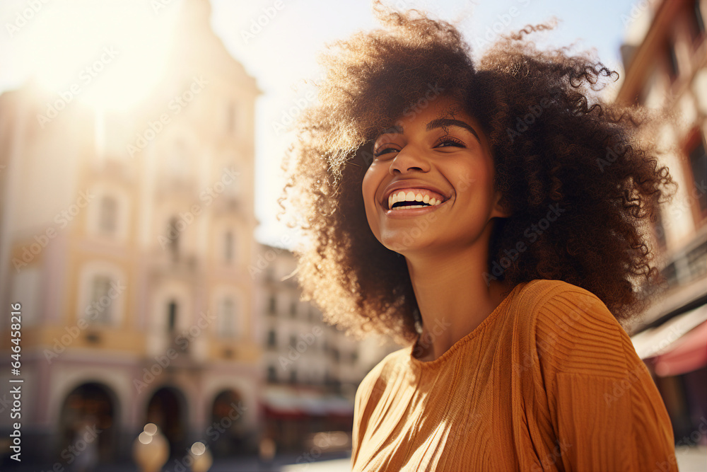 Young woman on the street having walk Generative AI picture Young woman on the street having walk Generative AI picture