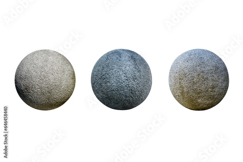 Set of three granite sphere stones isolated on white background.