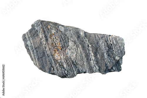 Sample of Gneiss a high grade metamorphic rock isolated on white background.