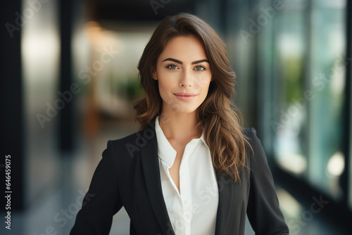 Young businesswoman standing confident in front of corporate building High quality photo Generative AI