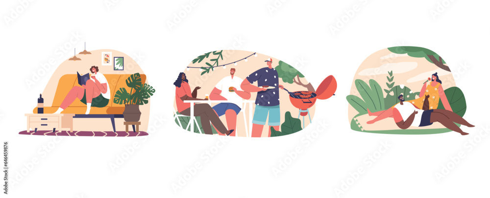 Obraz premium Characters Rest On Weekends, Find Respite From Work, Enjoying Relaxation, Hobbies, And Time With Loved Ones