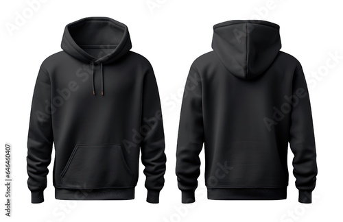 Black hoodie front and back side mockup Template isolated on transparent background. PNG file, cut out