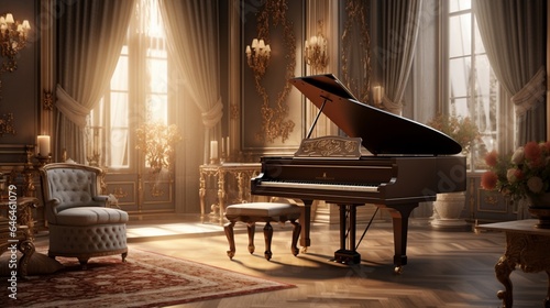 A grand piano commanding attention in a music room