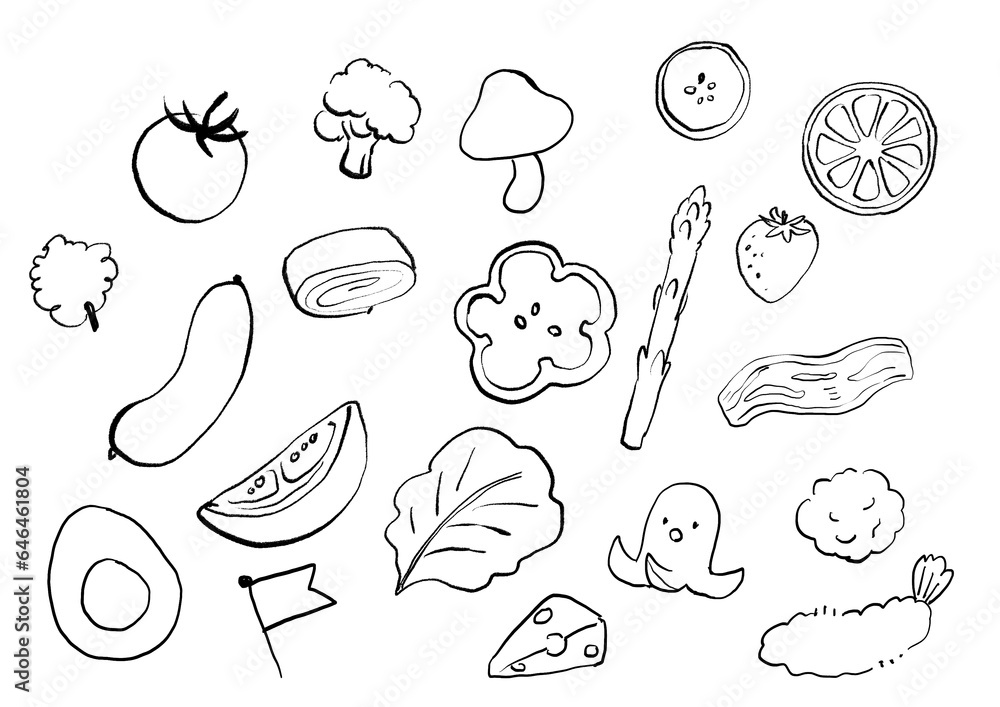 お弁当の中身のかわいい手描き線画イラスト お弁当の中身のかわいい手描き線画イラスト