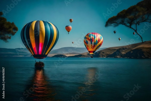 hot air balloon over the sea Generated Ai
