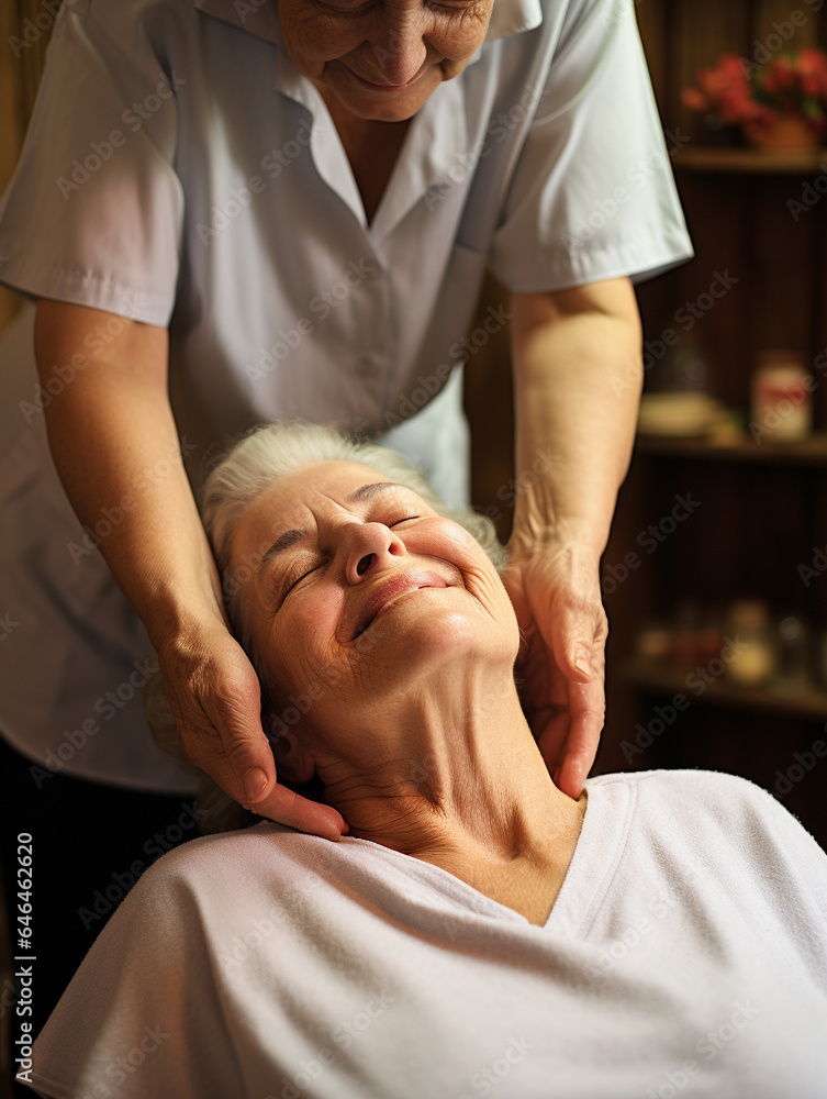A Photo of a Senior Lady Enjoying a Traditional Massage A Photo of a Senior Lady Enjoying a Traditional Massage