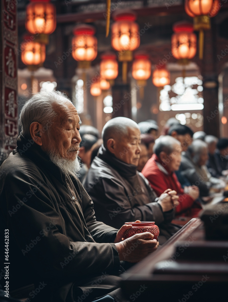 A Photo of Elderly Travelers Listening to a Spiritual Leader at a Temple