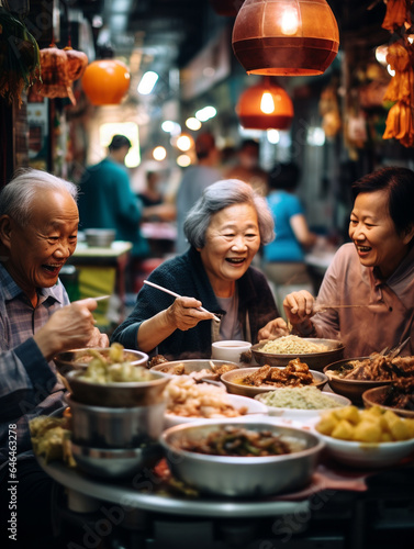 A Photo of Seniors Trying Street Food in an Asian Market