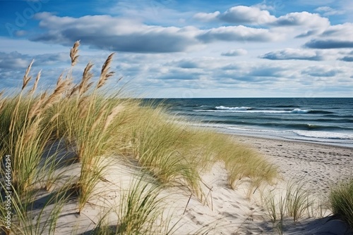 Fototapeta Beautiful beach and sand dunes near Henne Strand, Jutland, Denmark's North Sea coast