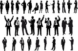 Business men silhouettes set in various poses. Group of business people. Flat vector illustrations. Lawyer, teacher, sales manager, boss, politician, broker, real estate agent. 