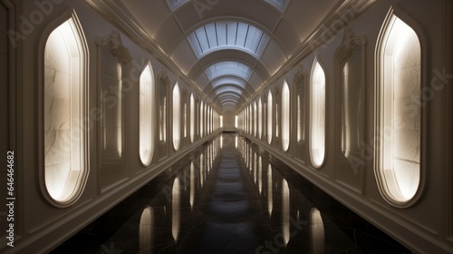 A hallway with integrated LED lighting highlighting architectural details