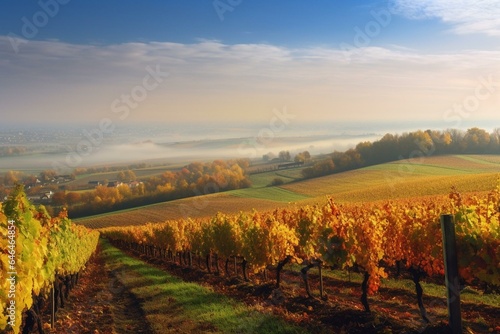 View of vineyards in autumn. Generative AI