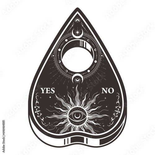 Ouija pointer, spirit board or talking board for spiritualism session, vector photo