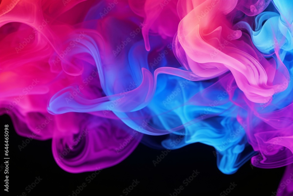 Colorful smoke clouds with pink and blue neon background. Generative AI