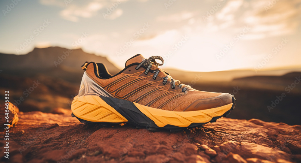 Running shoes isolated on a desert background landscape - obrazy, fototapety, plakaty 