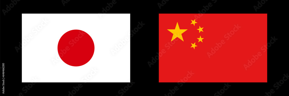 Japanese flag and Chinese flag icon set. Vector. Japanese flag and Chinese flag icon set. Vector.