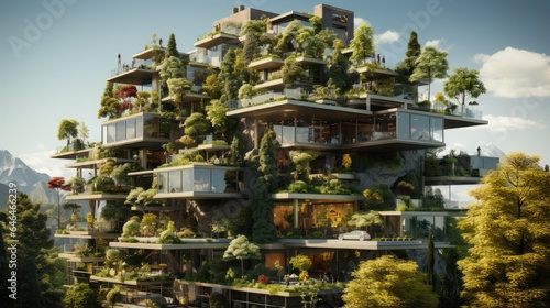 modern environmentally friendly skyscrapers combined with small trees
